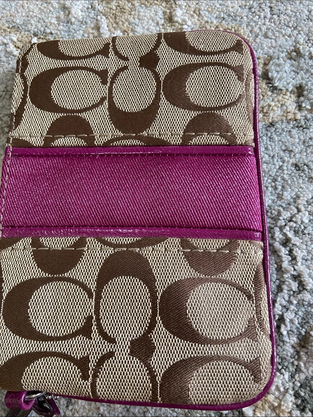Coach (2012-13) Signature Wristlet in Khaki and Passion Berry (F49174)